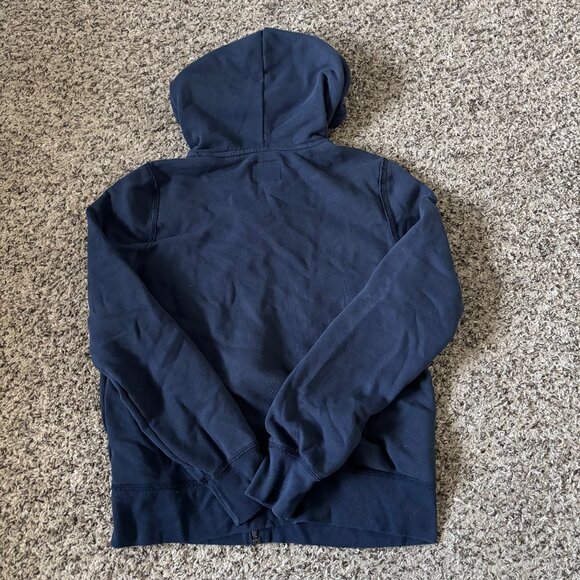 Abercrombie & Fitch Navy Blue Zip-Up Hoodie With Logo Print Lined Hood & Pockets - Picture 2 of 6